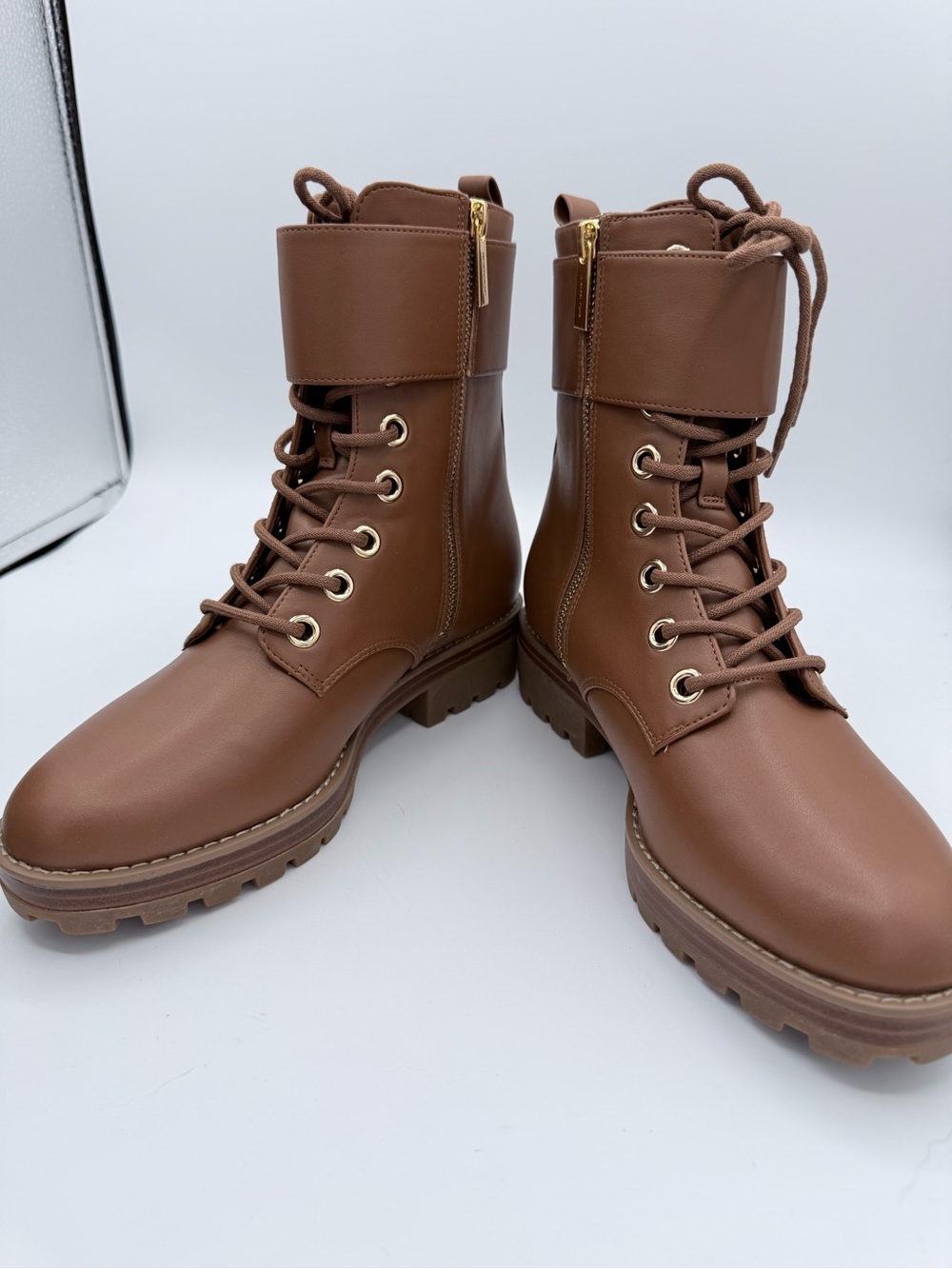 Michael Kors Rhody Combat Boots Cognac‎ Leather 7 - Picture 10 of 12